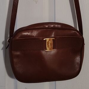 Ferragamo Brown Leather Crossbody Bag with Gold Hardwear